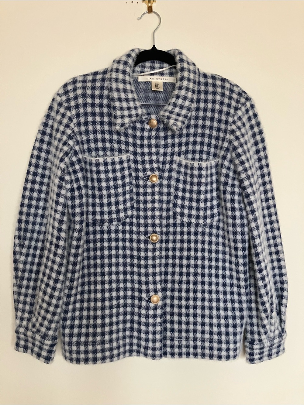 Max Studio Gingham Fuzzy Knit Blazer